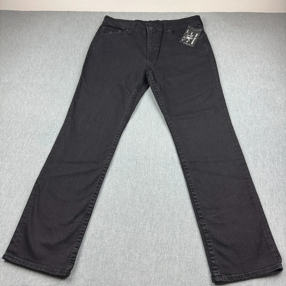 True Religion Jeans Mens 36 Black Denim Ricky Flap Relaxed Straight Pants NWT
